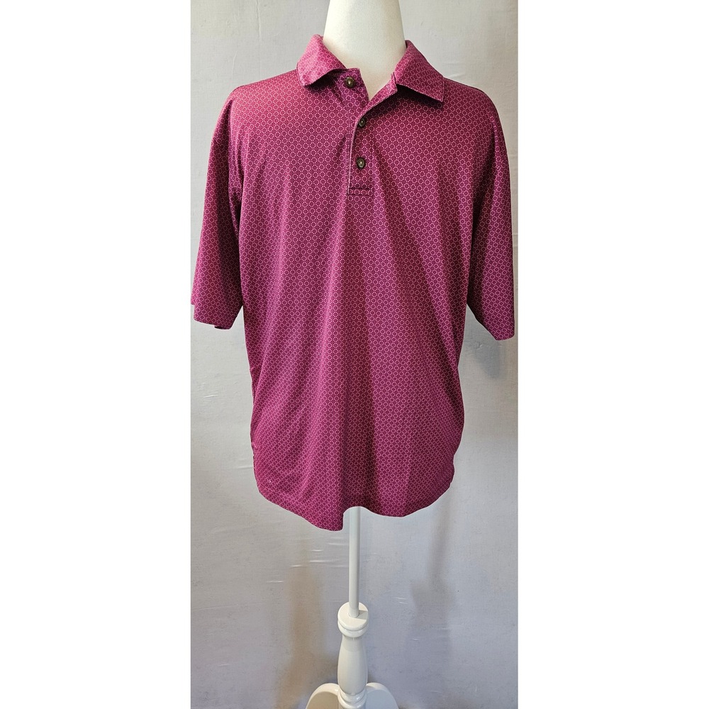 Pebble Beach Dry-Luxe Performance Polo Shirt Mens Large Magenta Diamond Print